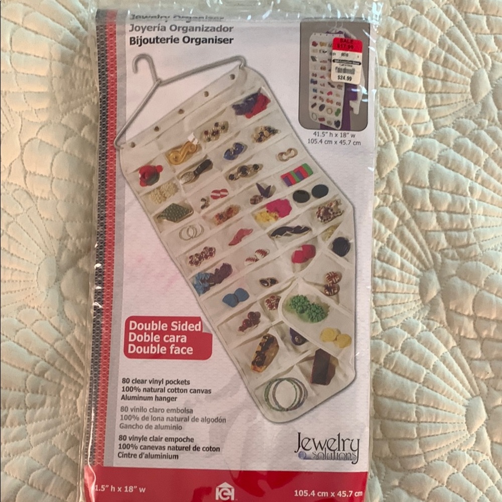 Hanging Jewelry Organizer with White and Clear Pockets